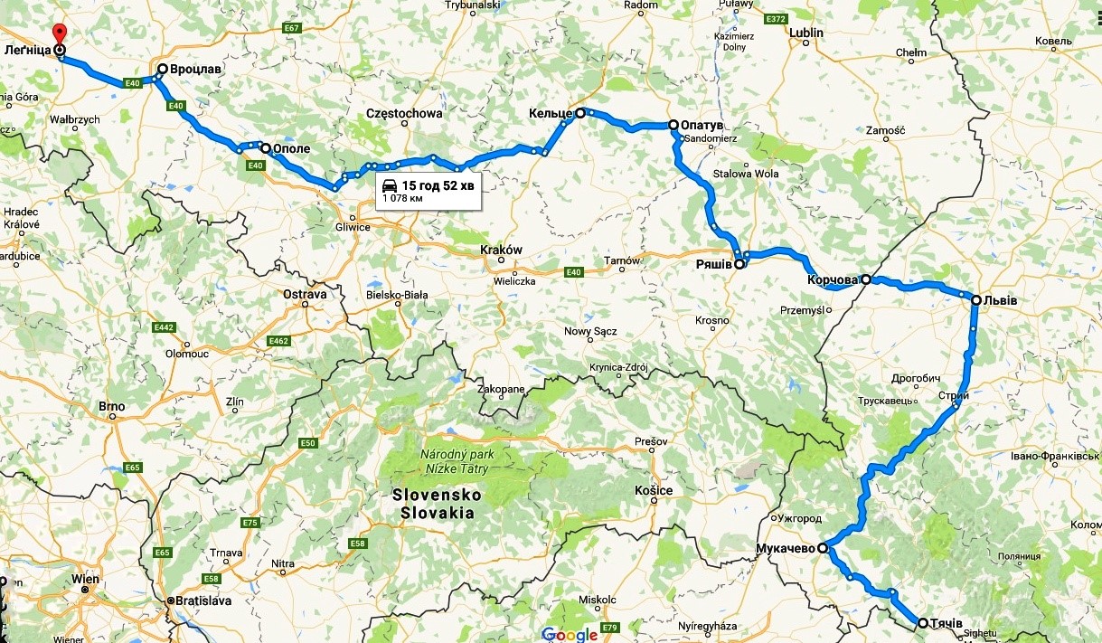 Маршрут з Тячева до Легніца (Польща)